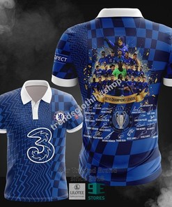 Look sharp on game day in the Chelsea FC Blue UEFA Champions League Polo Shirt, featuring the iconic team logo