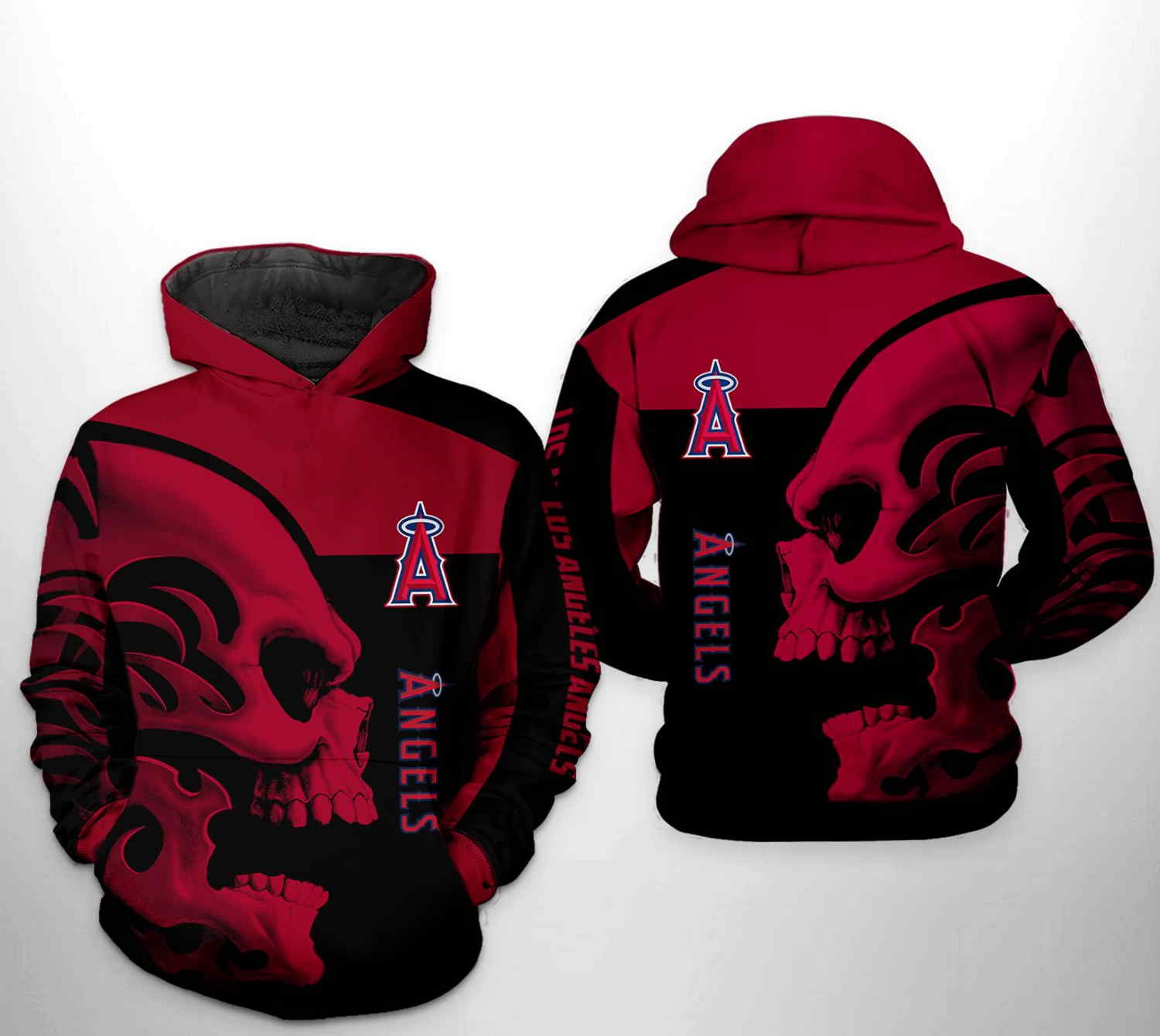 Los Angeles Angels MLB 3D All-Over Print Punisher Skull Zipper Hoodie