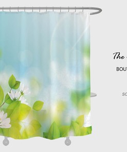 Lotus Flowers Shower Curtain, Blue Summer Floral Bathroom Decor with Waterproof Washable Bath Curtain