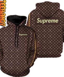 Louis Vuitton x Supreme Luxurious Brand All Over Print 3D Hoodie with LV and Supreme Logo