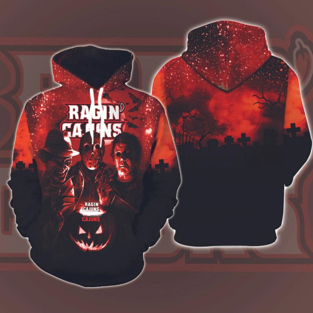 Louisiana Ragin Cajuns Horror Movies Halloween All Over Print 3D Hoodie