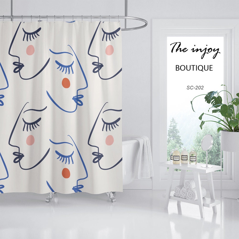 Lovely Girl Face Print Shower Curtain - Modern Art Bathroom Decor - Waterproof and Washable with Custom Sizes - Image 2
