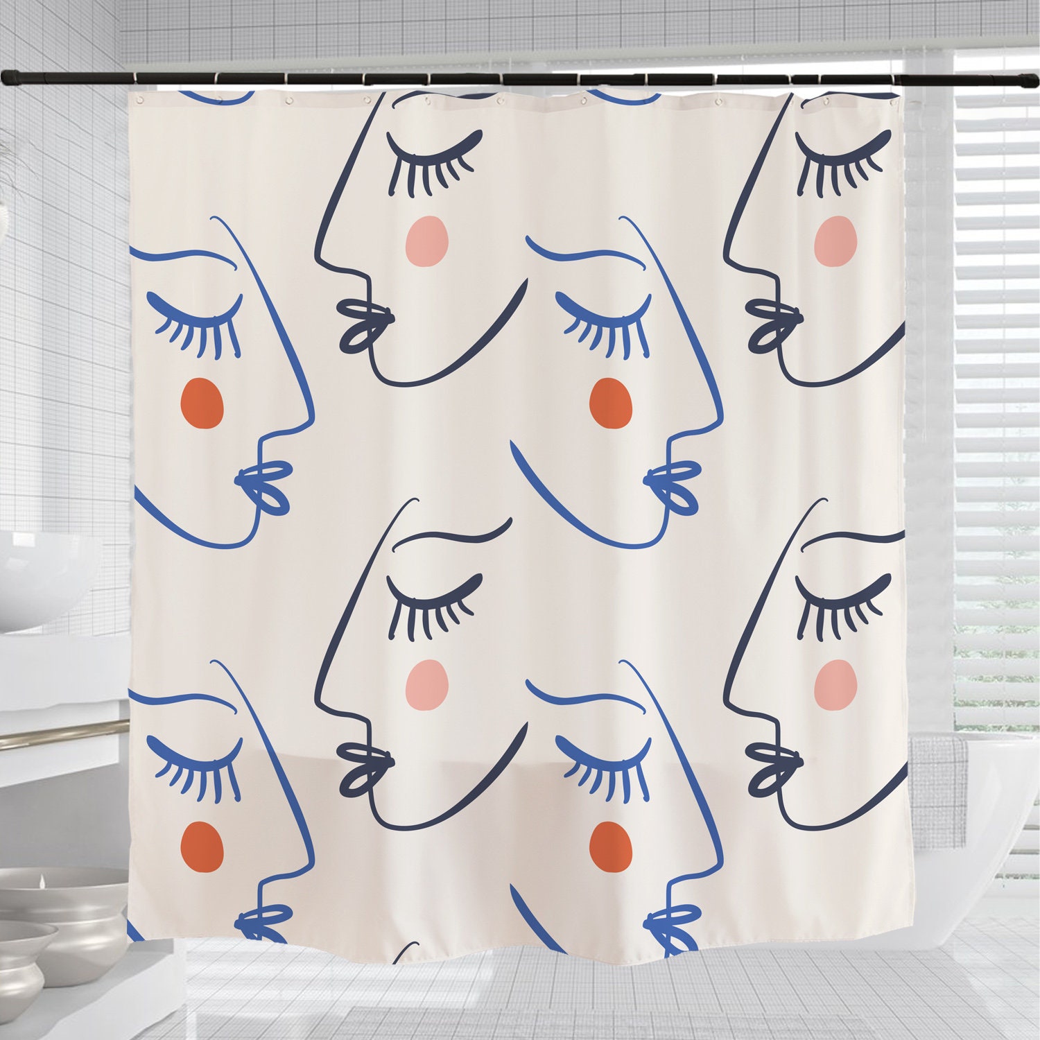 Lovely Girl Face Print Shower Curtain - Modern Art Bathroom Decor - Waterproof and Washable with Custom Sizes - Image 3