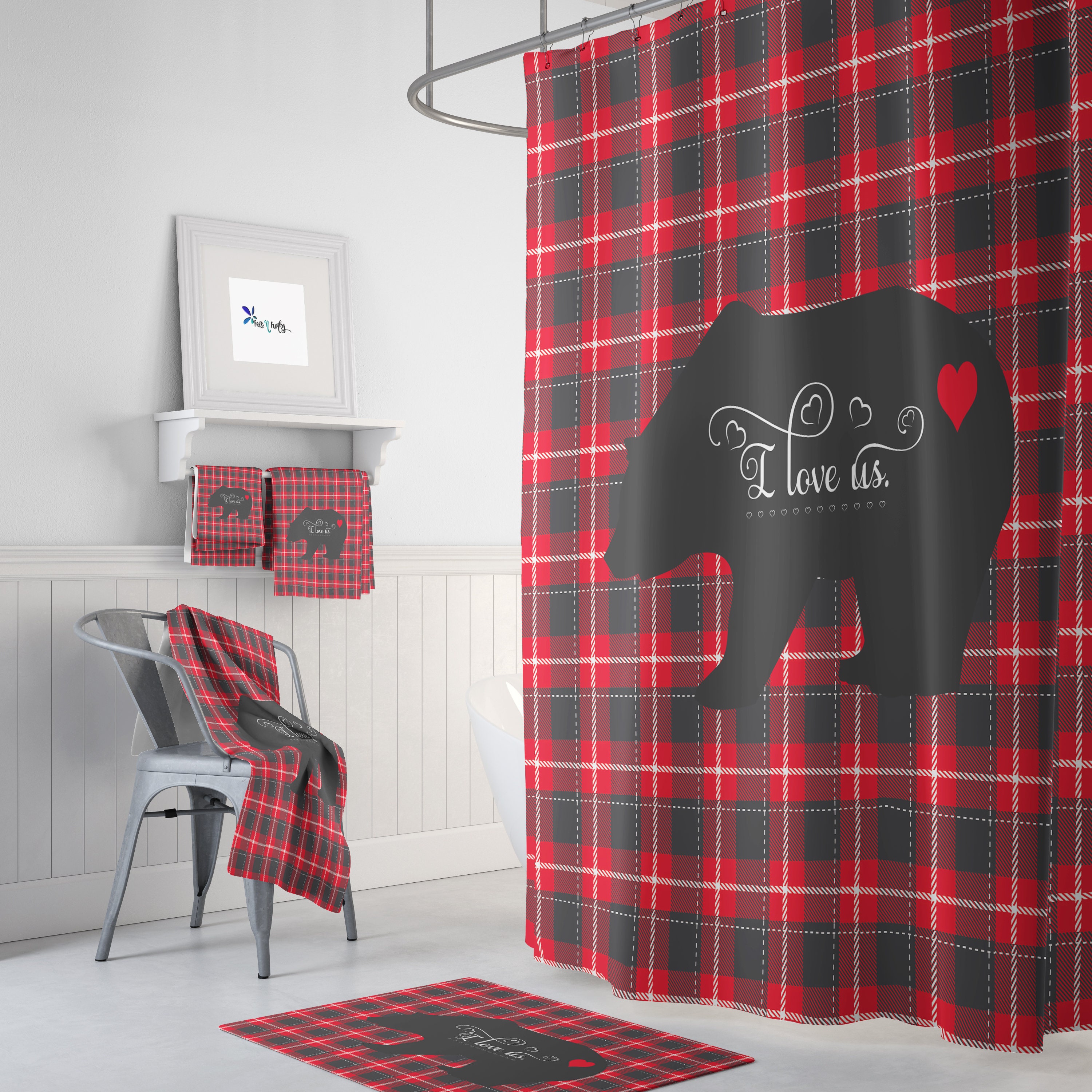 Lumberjack Plaid Woodland Shower Curtain Set with Rustic Bath Set