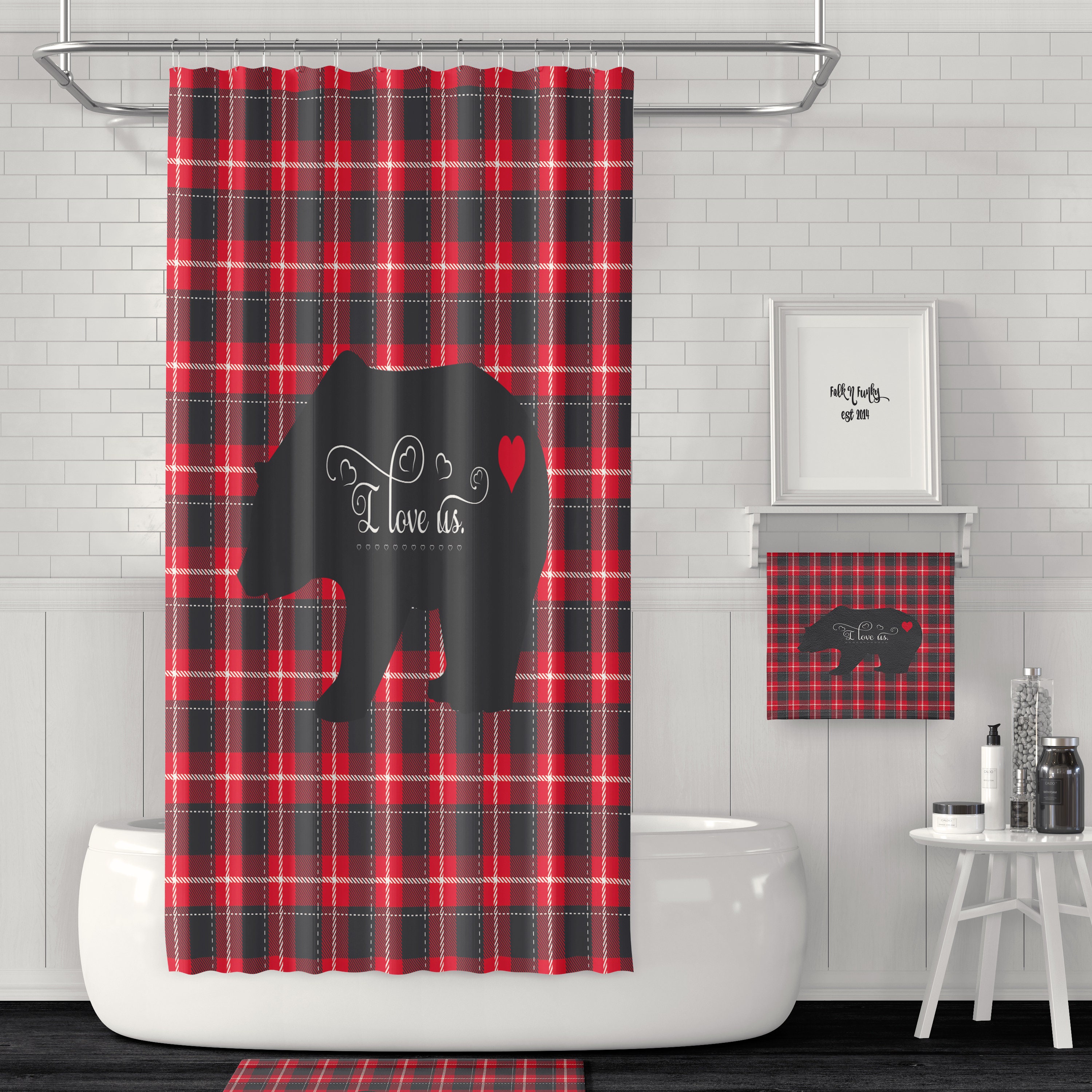 Lumberjack Plaid Woodland Shower Curtain Set with Rustic Bath Set - Image 2