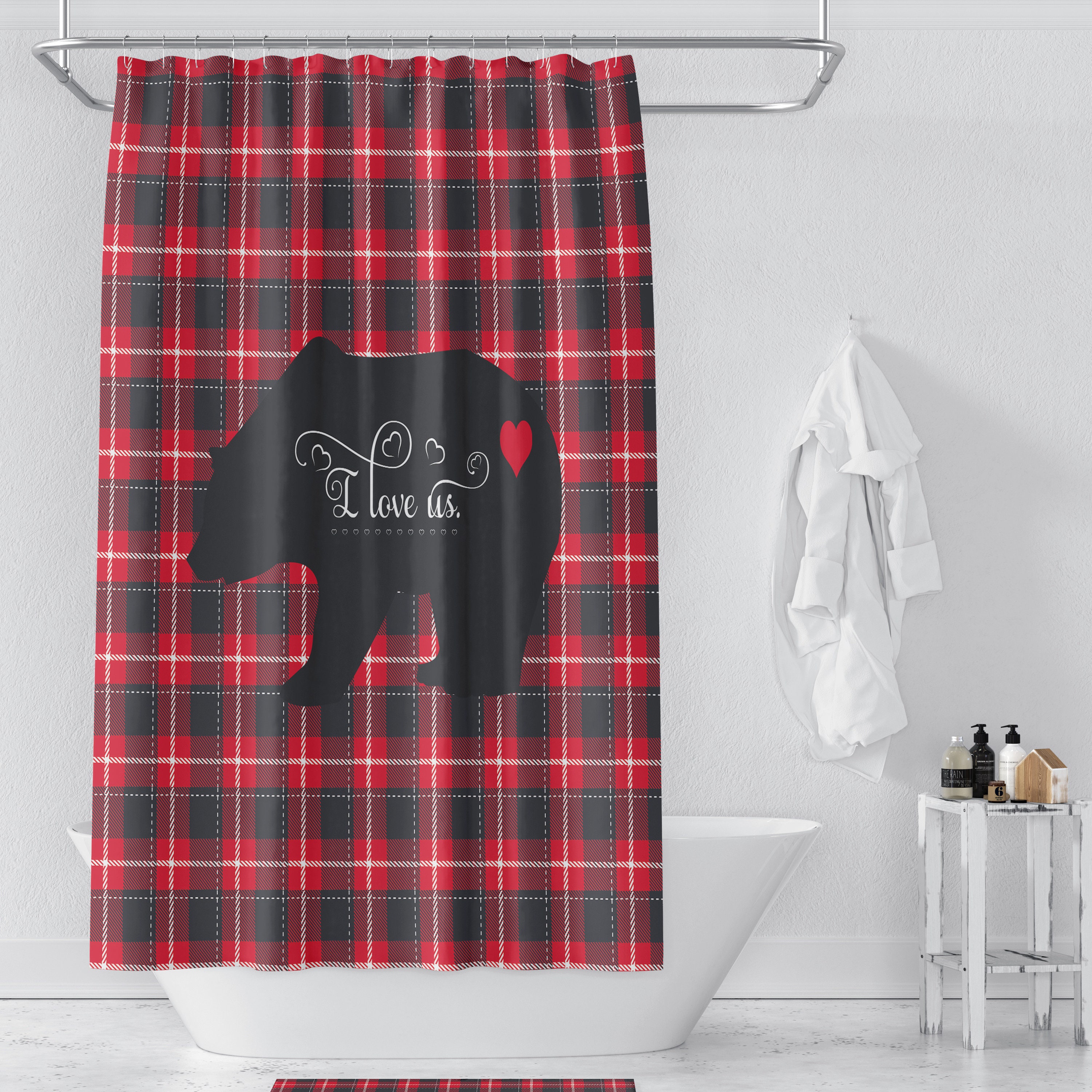 Lumberjack Plaid Woodland Shower Curtain Set with Rustic Bath Set - Image 4