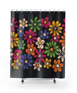 MCM Floral Shower Curtain | Retro Mid Century Modern Shower Curtain | 1960s Bathroom Decor | 1970s Home Decor
