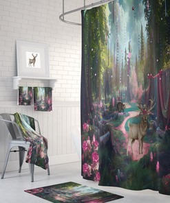 Magical Forest Shower Curtain - Enchanting Bath Curtain with Optional Floral Woodland Accents