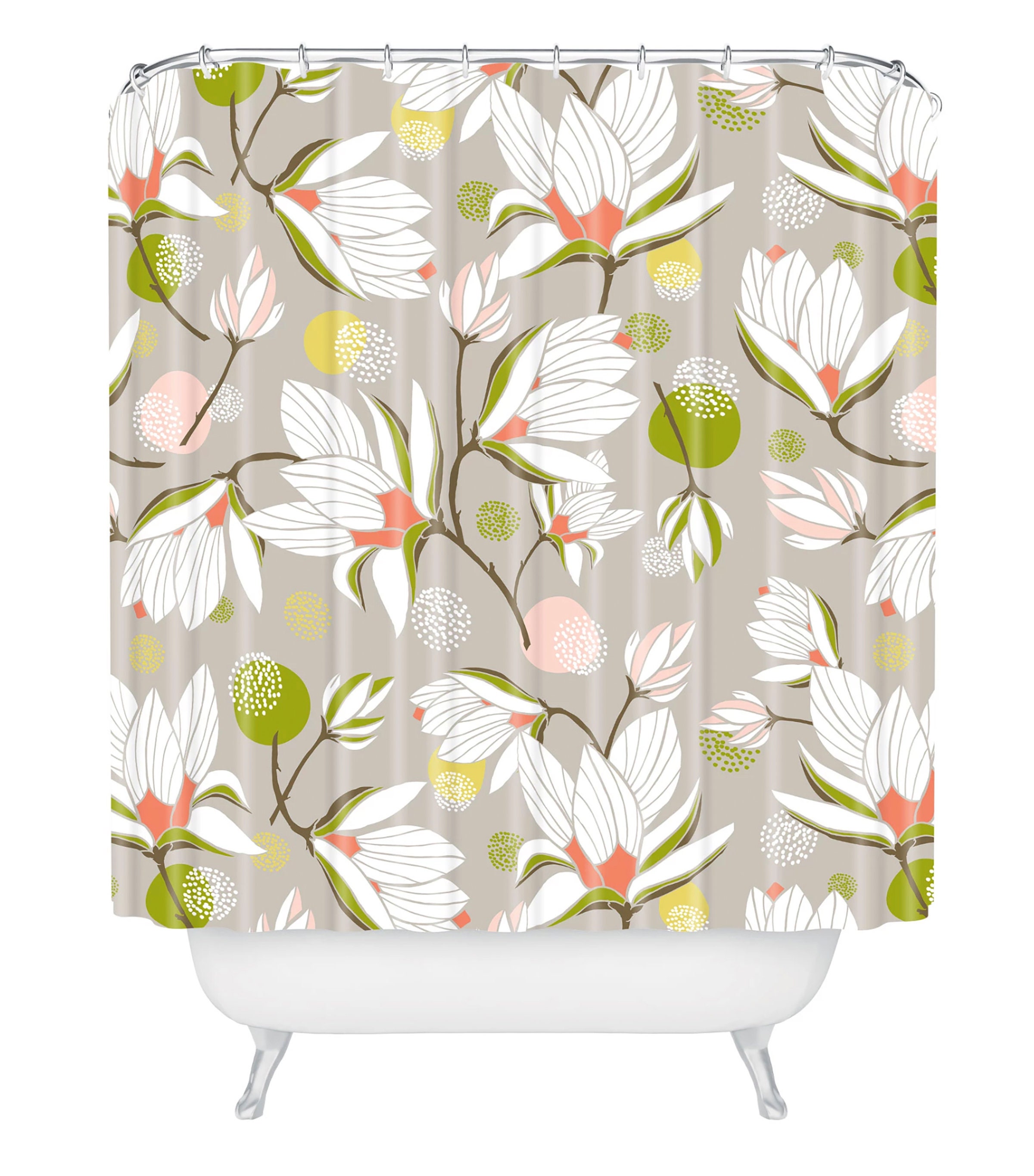 Magnolia Blossom Beige Shower Curtain | Fabric Bathroom Curtain | Floral Print | Home Decor | Bathroom Decor - Image 2