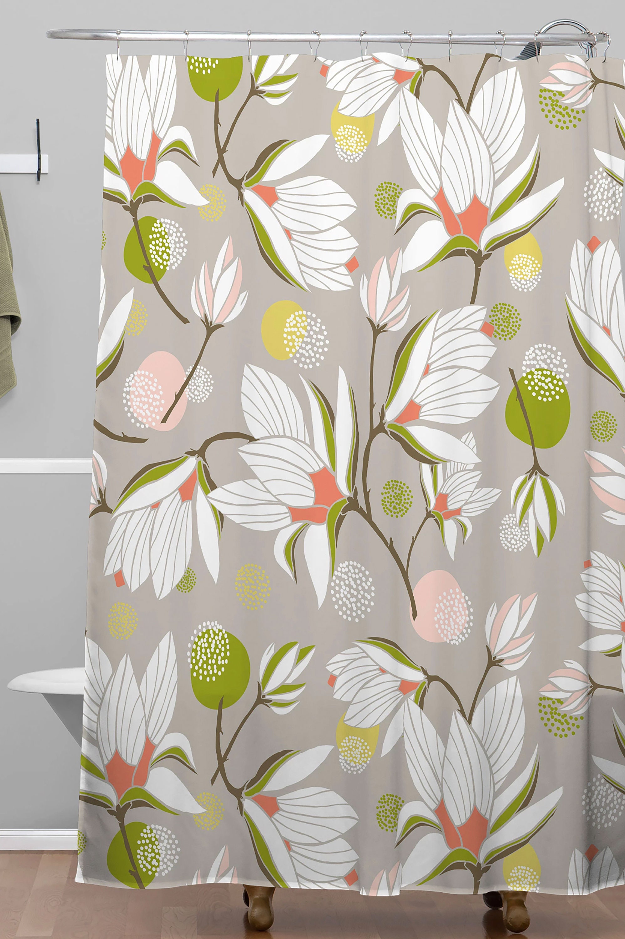 Magnolia Blossom Beige Shower Curtain | Fabric Bathroom Curtain | Floral Print | Home Decor | Bathroom Decor - Image 3
