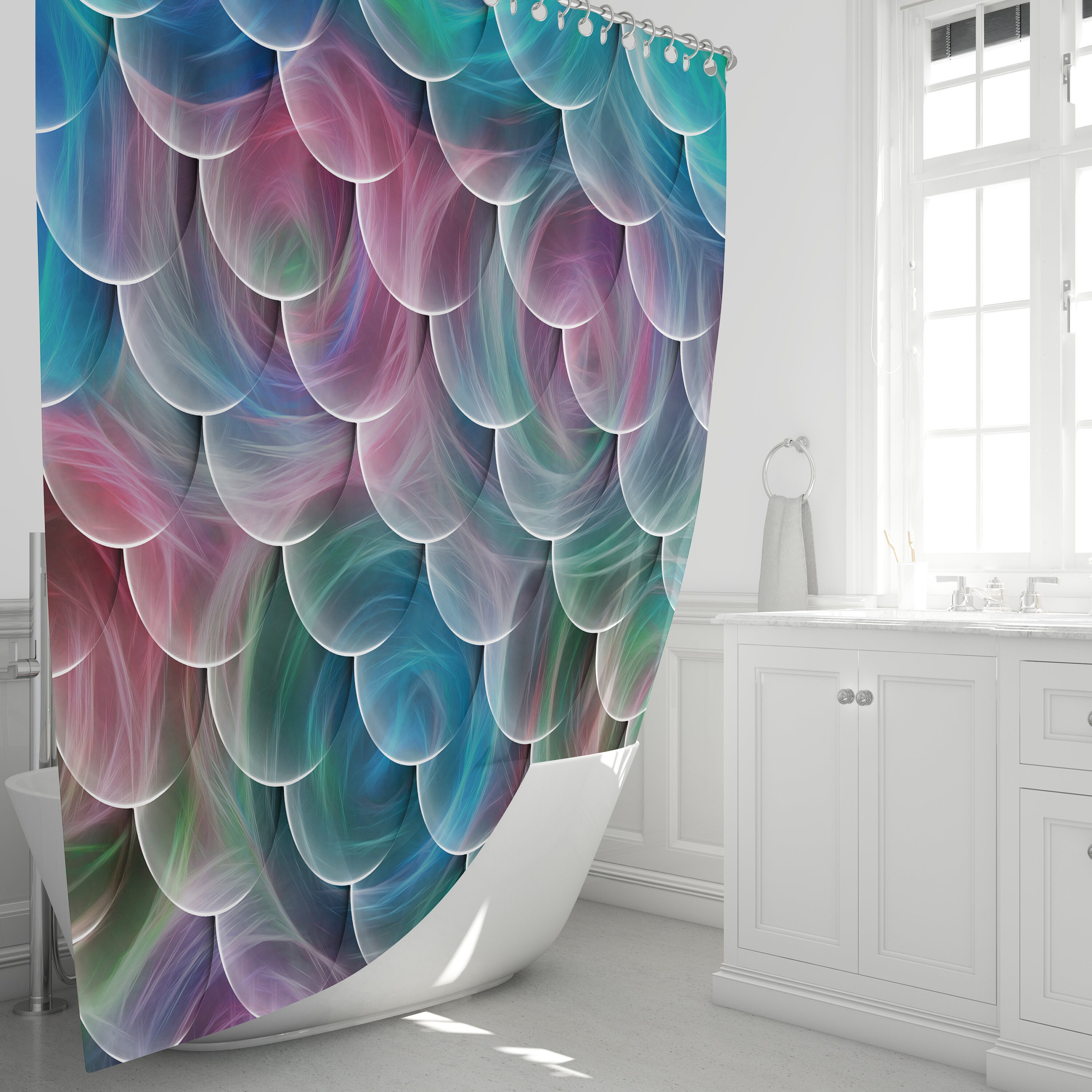 Majestic Mermaid Scale Pattern Shower Curtain, A Mystical Addition to Your Bathroom - Image 3