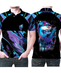 Make A Statement with Adorable Otter in Holographic Watercolor Painting 3D All Over Print Polo Shirt