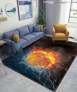 Make a Statement with Personalized Basketball Ball on Fire and Water Area Rug - Non-Slip Doormat