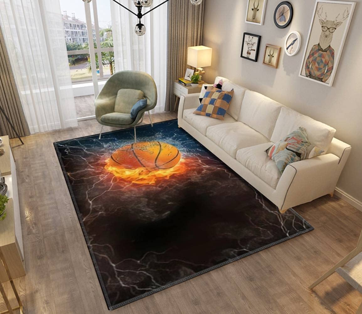 Make a Statement with Personalized Basketball Ball on Fire and Water Area Rug - Non-Slip Doormat - Image 2