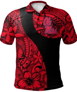 Make a Statement with the NCAA Ole Miss Rebels Red and Black Polynesian Polo Shirt with Breathable Fabric