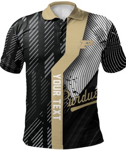 Make a Statement with the NCAA Purdue Boilermakers Black and Gold Polo Shirt with Your Own Text and Number