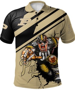 Make a Statement with the NCAA Purdue Boilermakers Gold and Black Mascot Polo Shirt with Breathable Fabric