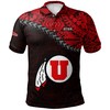 Make a Statement with the NCAA Utah Utes Black and Red Polynesian Grunge Polo Shirt with Breathable Fabric