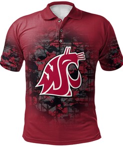 Make a Statement with the NCAA Washington State Cougars Red Camo Vintage Polo Shirt with Your Own Text and Number