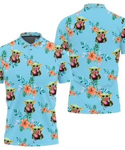 Make a statement with our All Over Print Baby Yoda Hugging Flamingos Polo Shirt