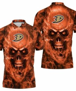 Make a statement with the Anaheim Ducks NHL Fans Skull All Over Print Polo Shirt