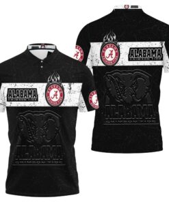 Make a statement with this black and white design polo shirt featuring a 3D jersey print and Alabama Crimson Tide logo.