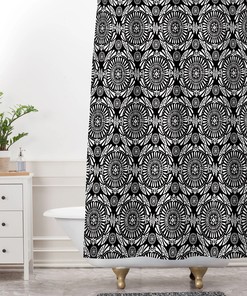 Mandala Black and White Boho Bath Curtain / Geometric Shower Curtain / Modern Bathroom Decor