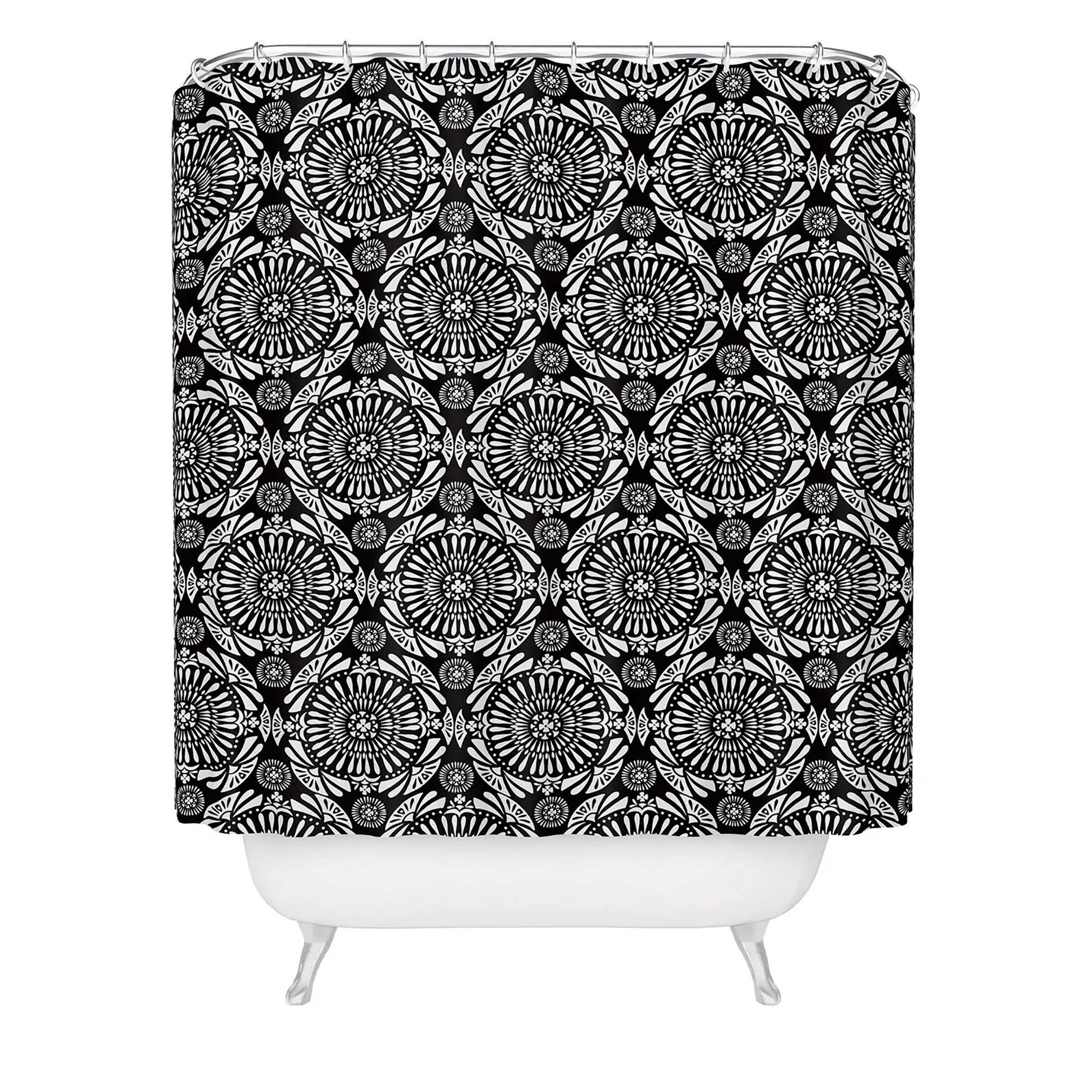 Mandala Black and White Boho Bath Curtain / Geometric Shower Curtain / Modern Bathroom Decor - Image 2
