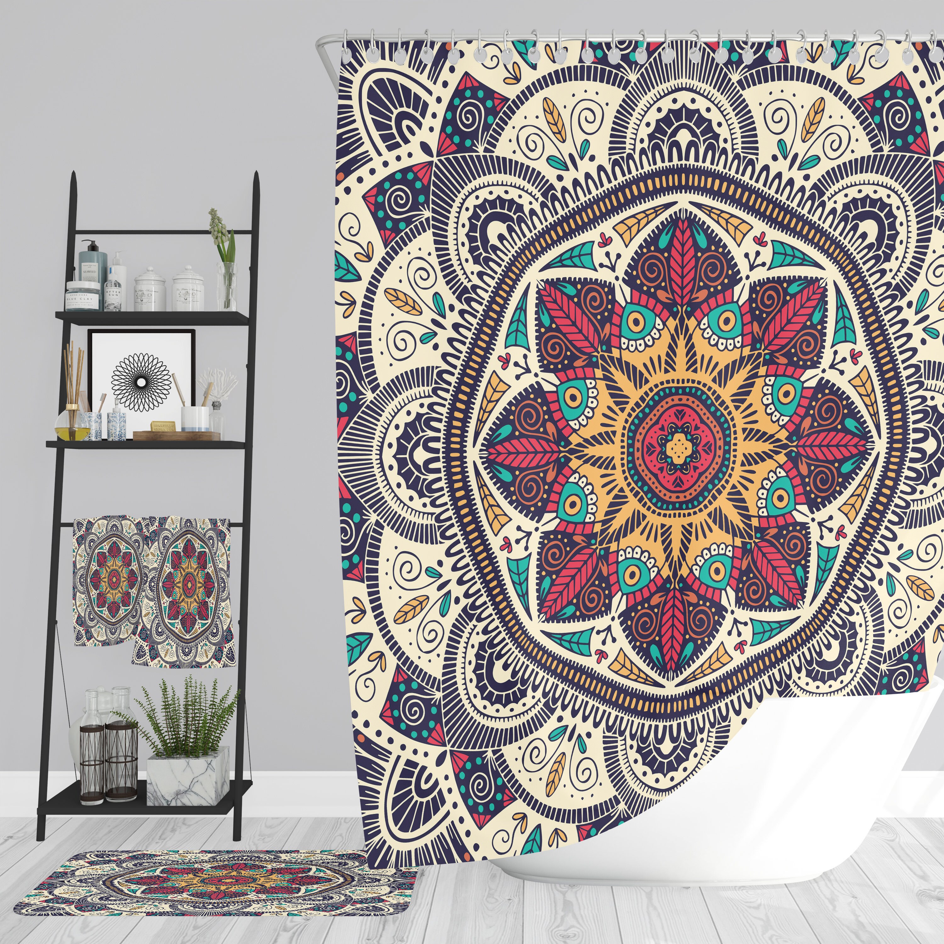 Mandala Boho Shower Curtain Bathroom Decor with Vintage Shower Curtains Print