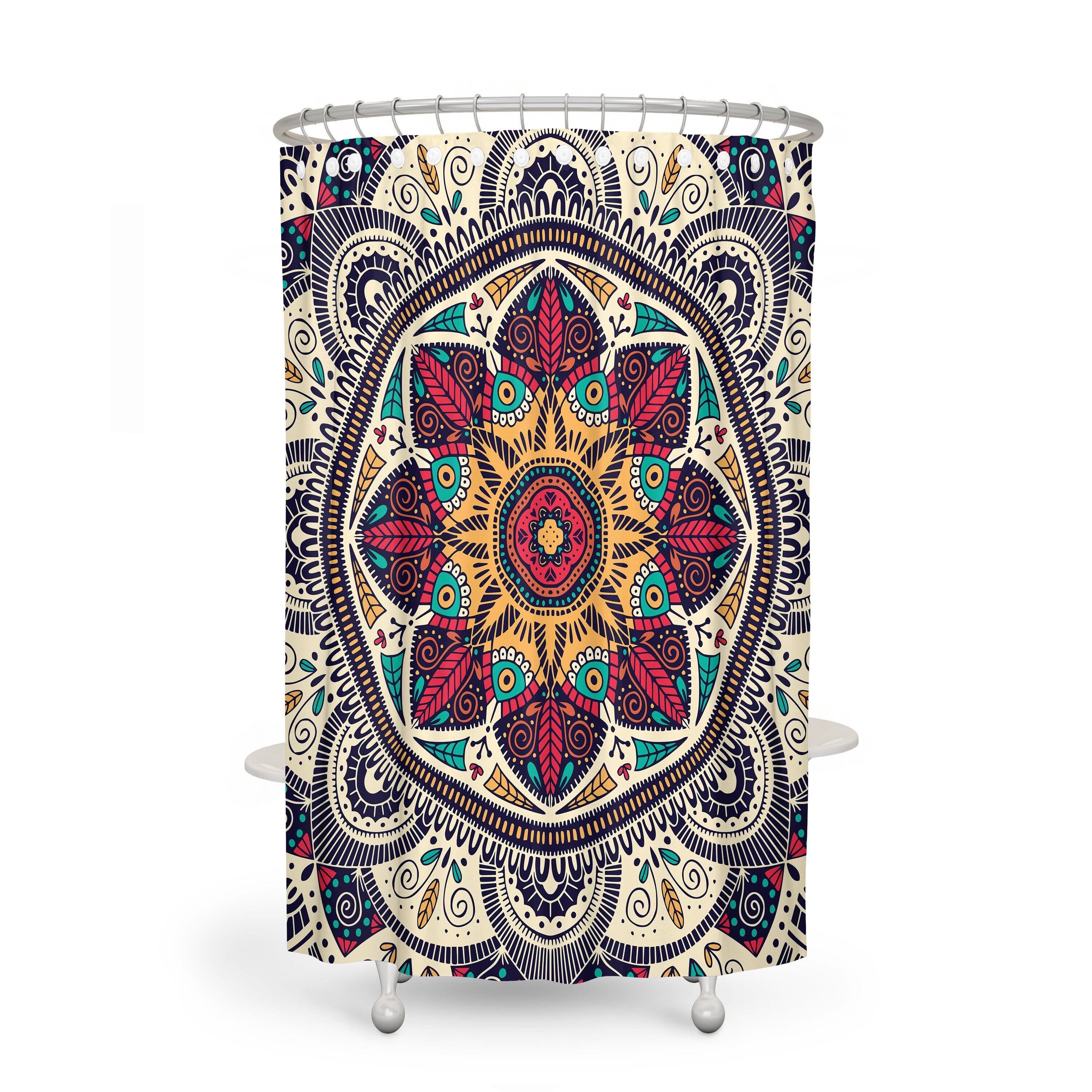 Mandala Boho Shower Curtain Bathroom Decor with Vintage Shower Curtains Print - Image 3