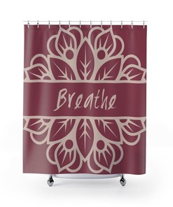 Mandala Breathe Shower Curtain, Mindfulness Boho Decor, Inspirational Printed Eclectic Design