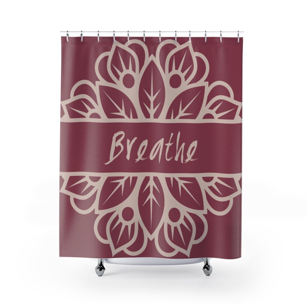 Mandala Breathe Shower Curtain, Mindfulness Boho Decor, Inspirational Printed Eclectic Design