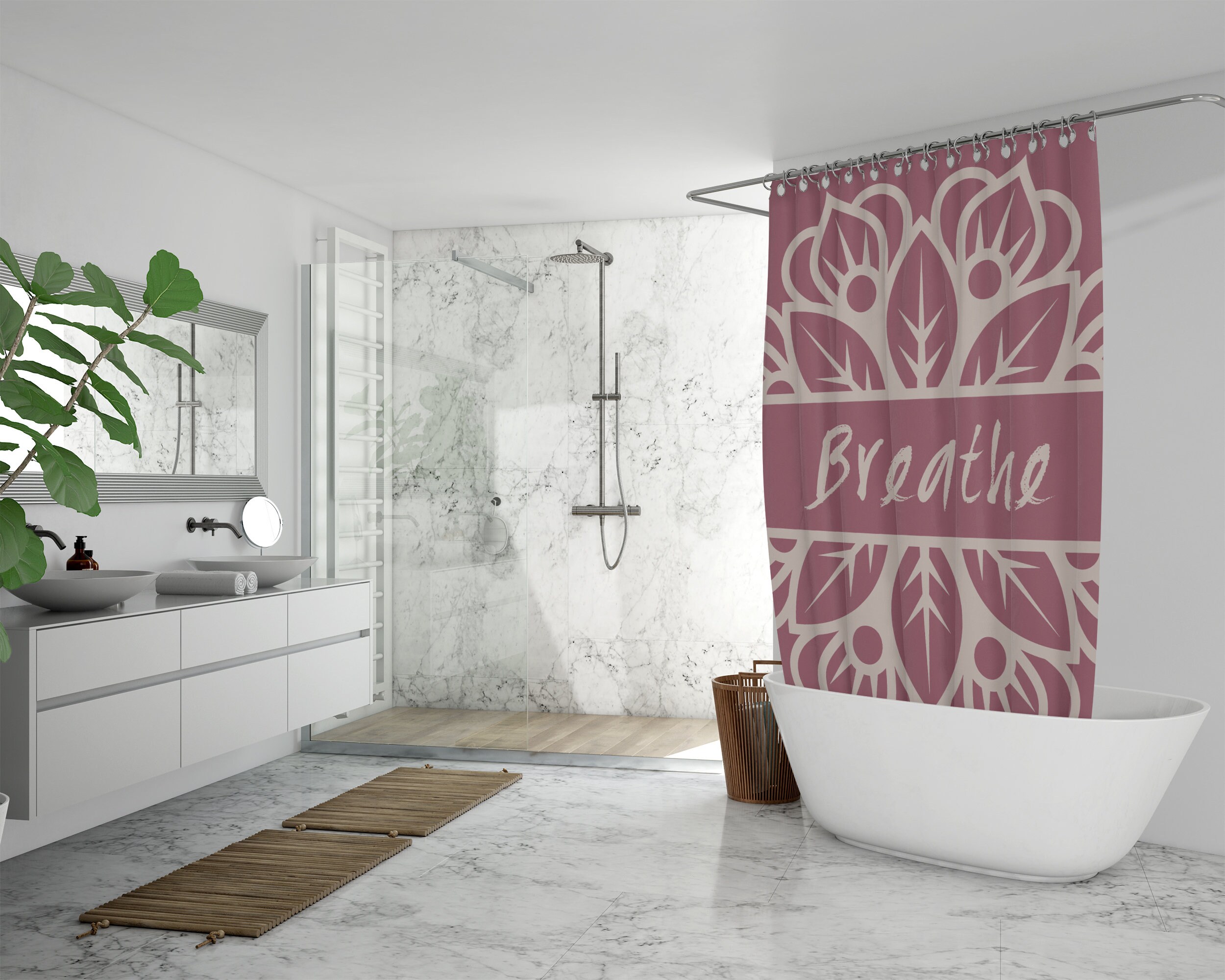 Mandala Breathe Shower Curtain, Mindfulness Boho Decor, Inspirational Printed Eclectic Design - Image 2