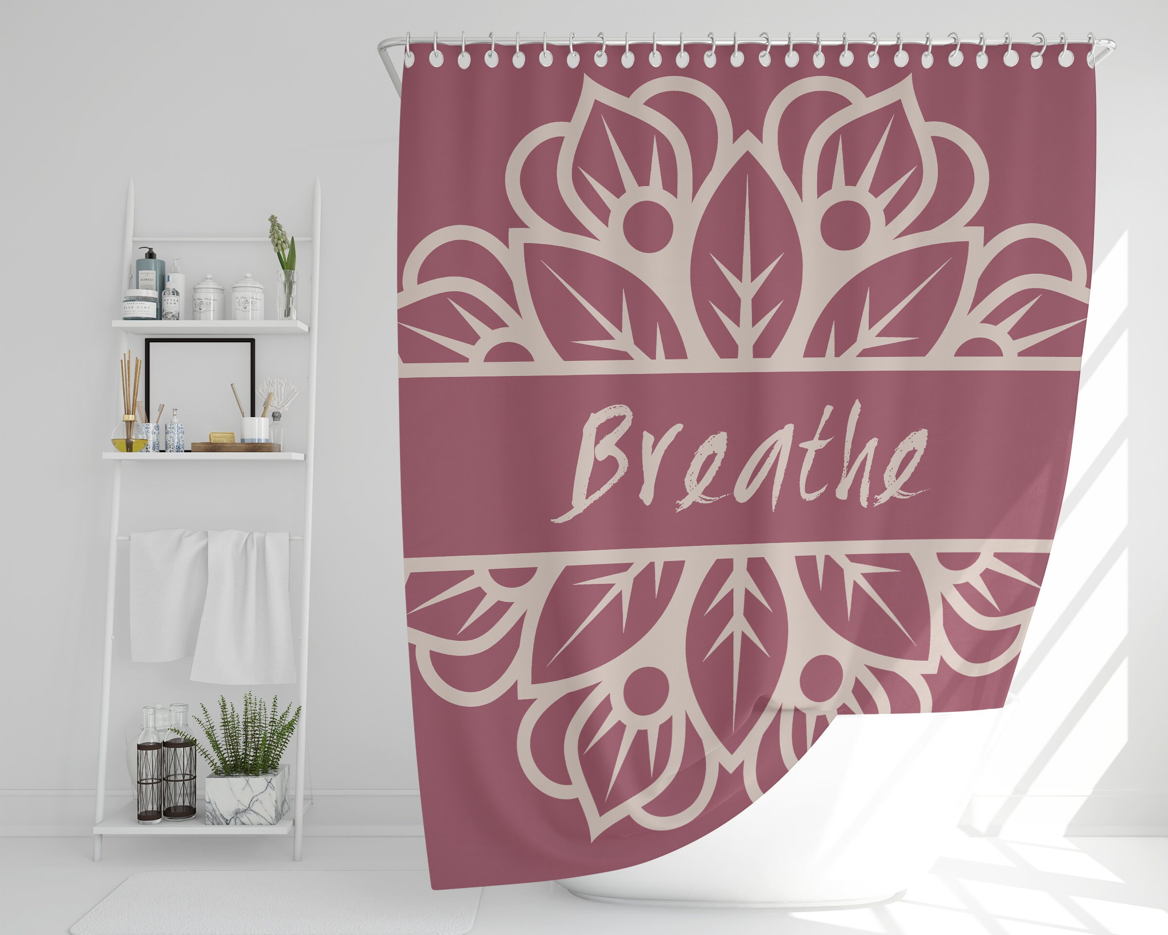 Mandala Breathe Shower Curtain, Mindfulness Boho Decor, Inspirational Printed Eclectic Design - Image 3