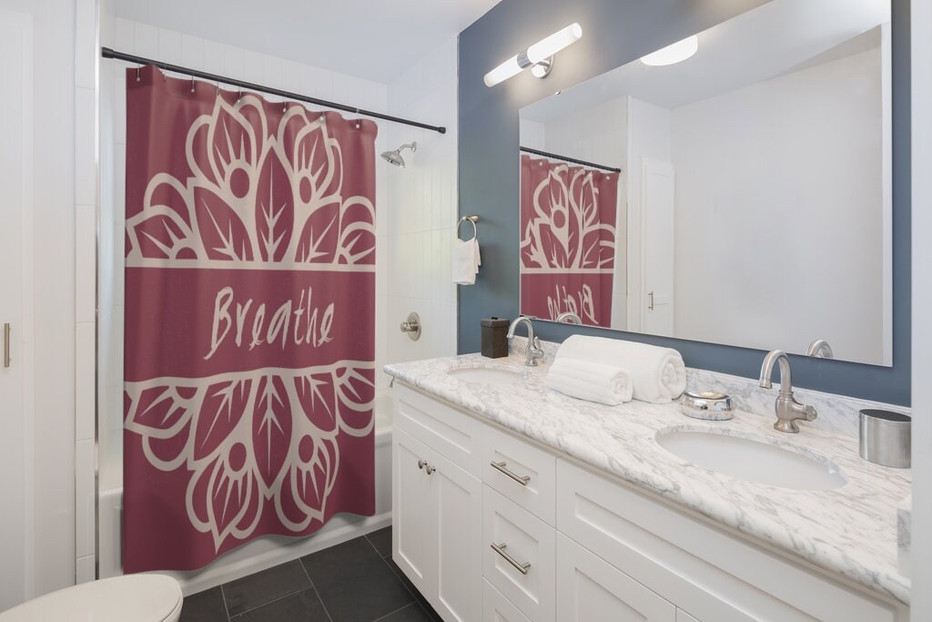 Mandala Breathe Shower Curtain, Mindfulness Boho Decor, Inspirational Printed Eclectic Design - Image 4