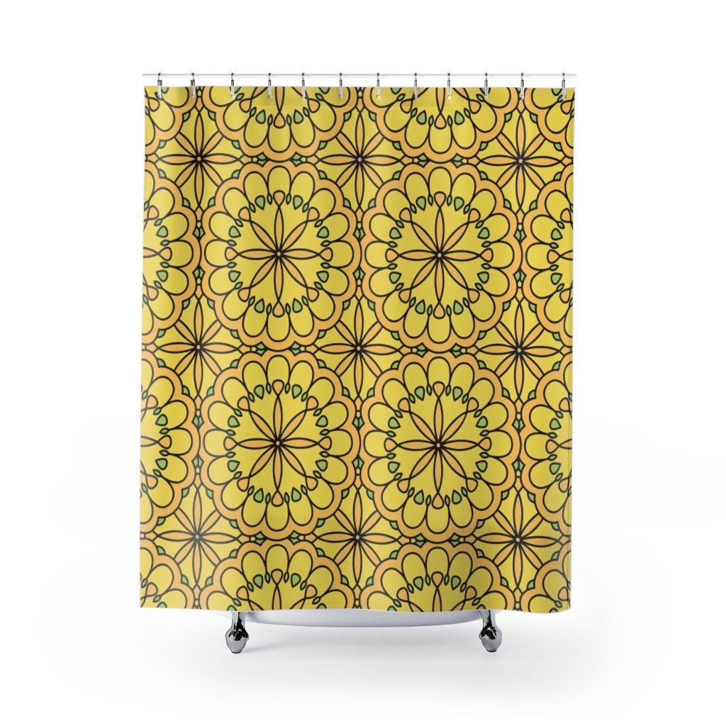 Mandala Yellow Boho Shower Curtain / Oriental Bath Curtain / Eclectic Bathroom Decor / New Home Gift - Image 2