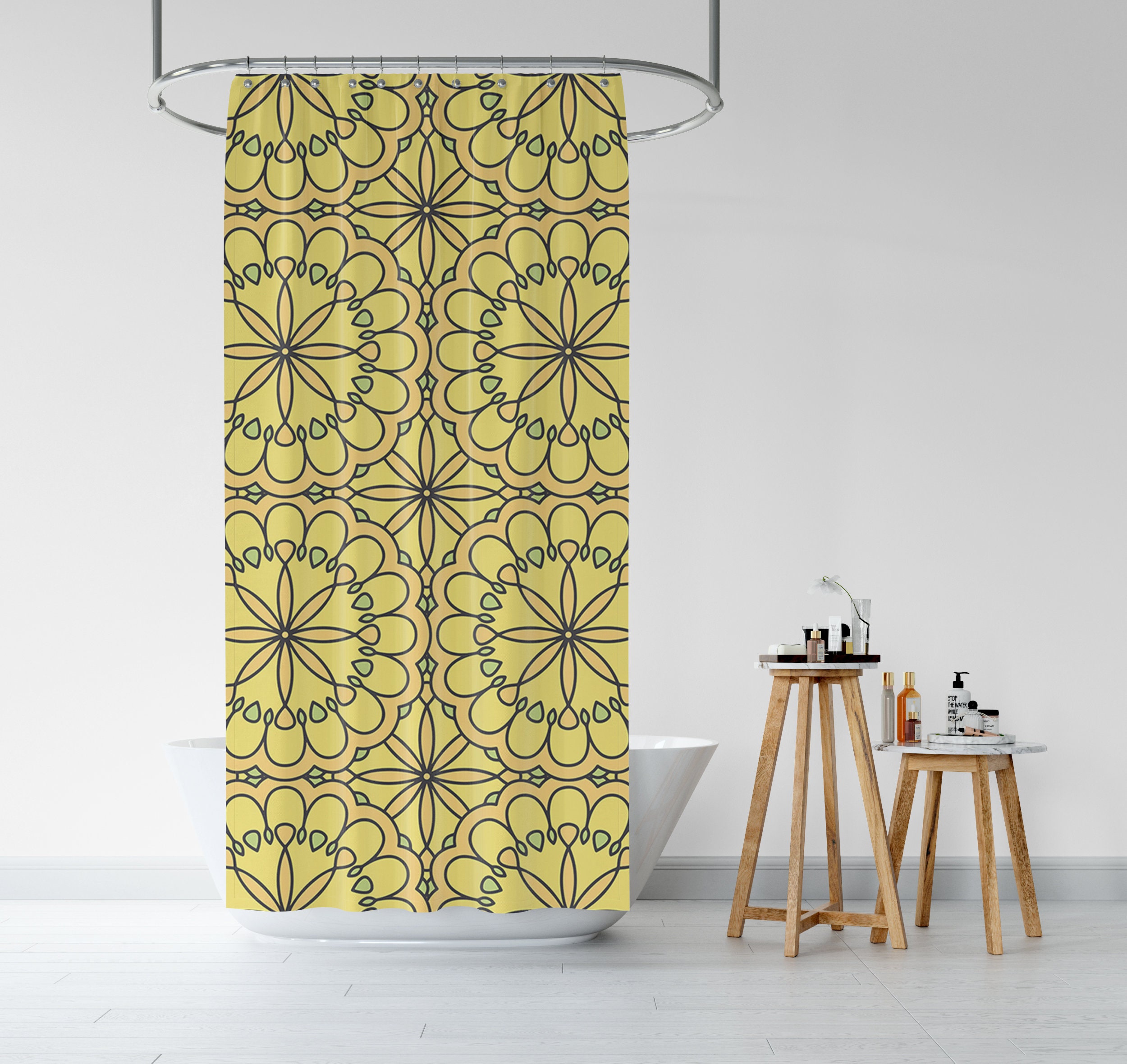 Mandala Yellow Boho Shower Curtain / Oriental Bath Curtain / Eclectic Bathroom Decor / New Home Gift - Image 3