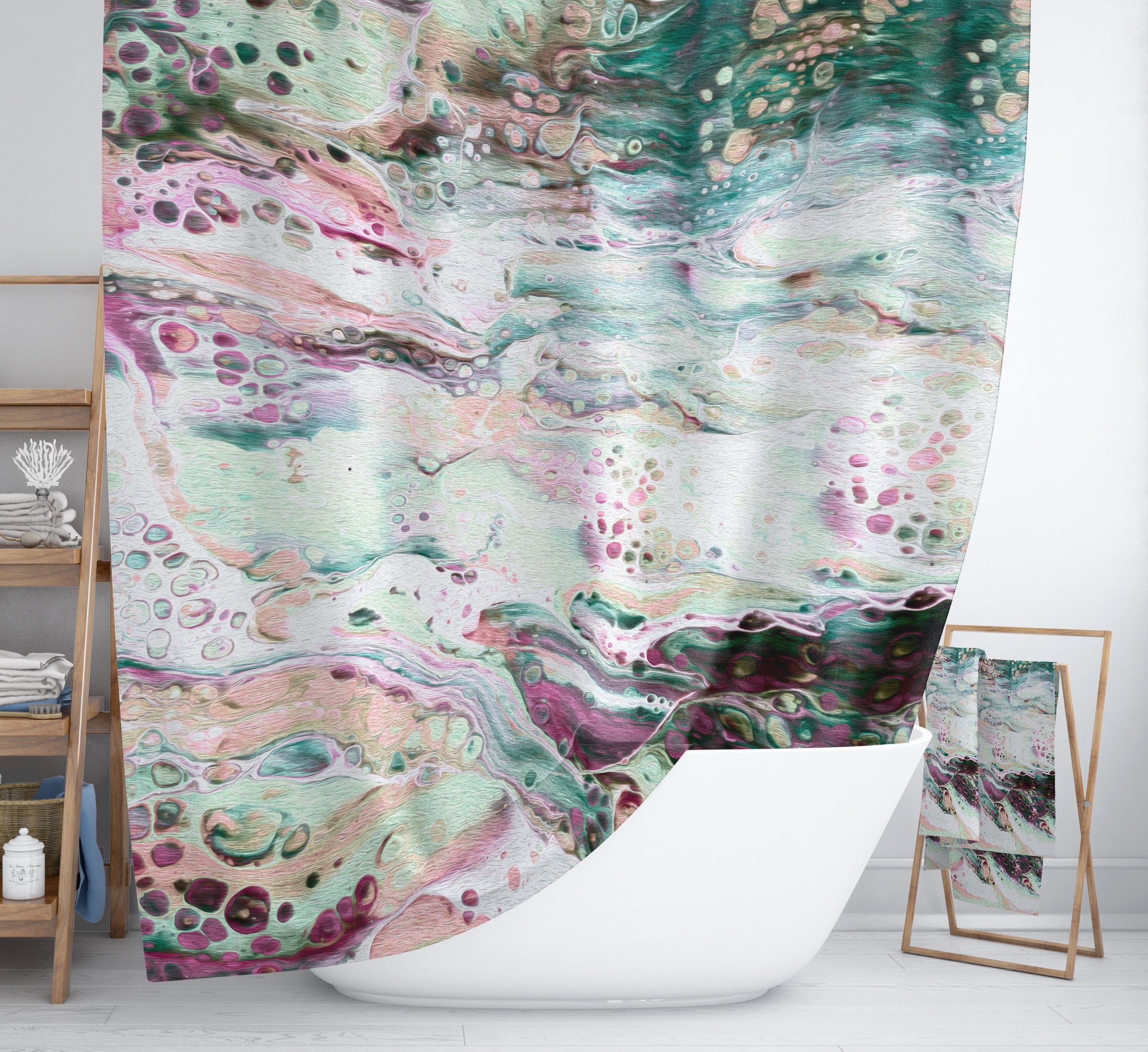 Marble Abstract Shower Curtain Set with Optional Bath Towels, Bath Mat, and Boho Bathroom Decor