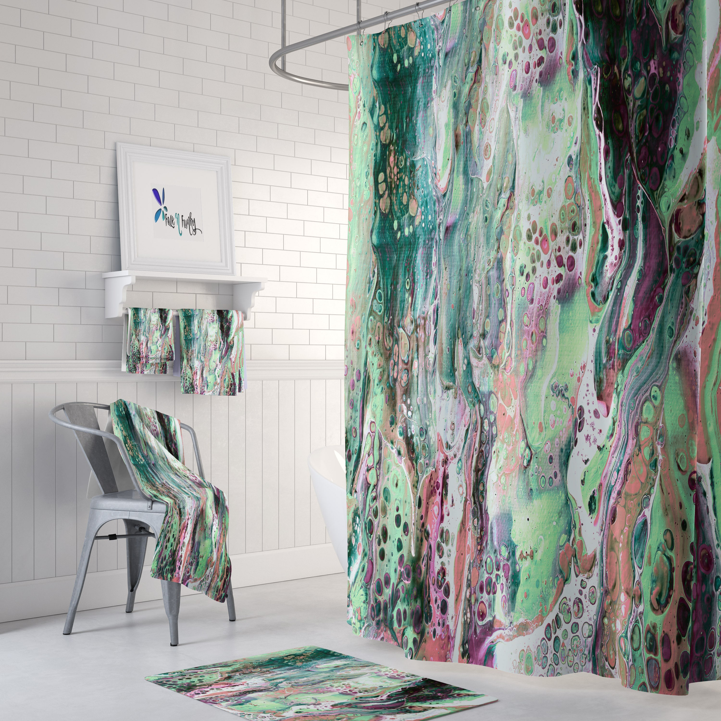 Marble Abstract Shower Curtain Set with Optional Bath Towels, Bath Mat, and Boho Bathroom Decor - Image 2