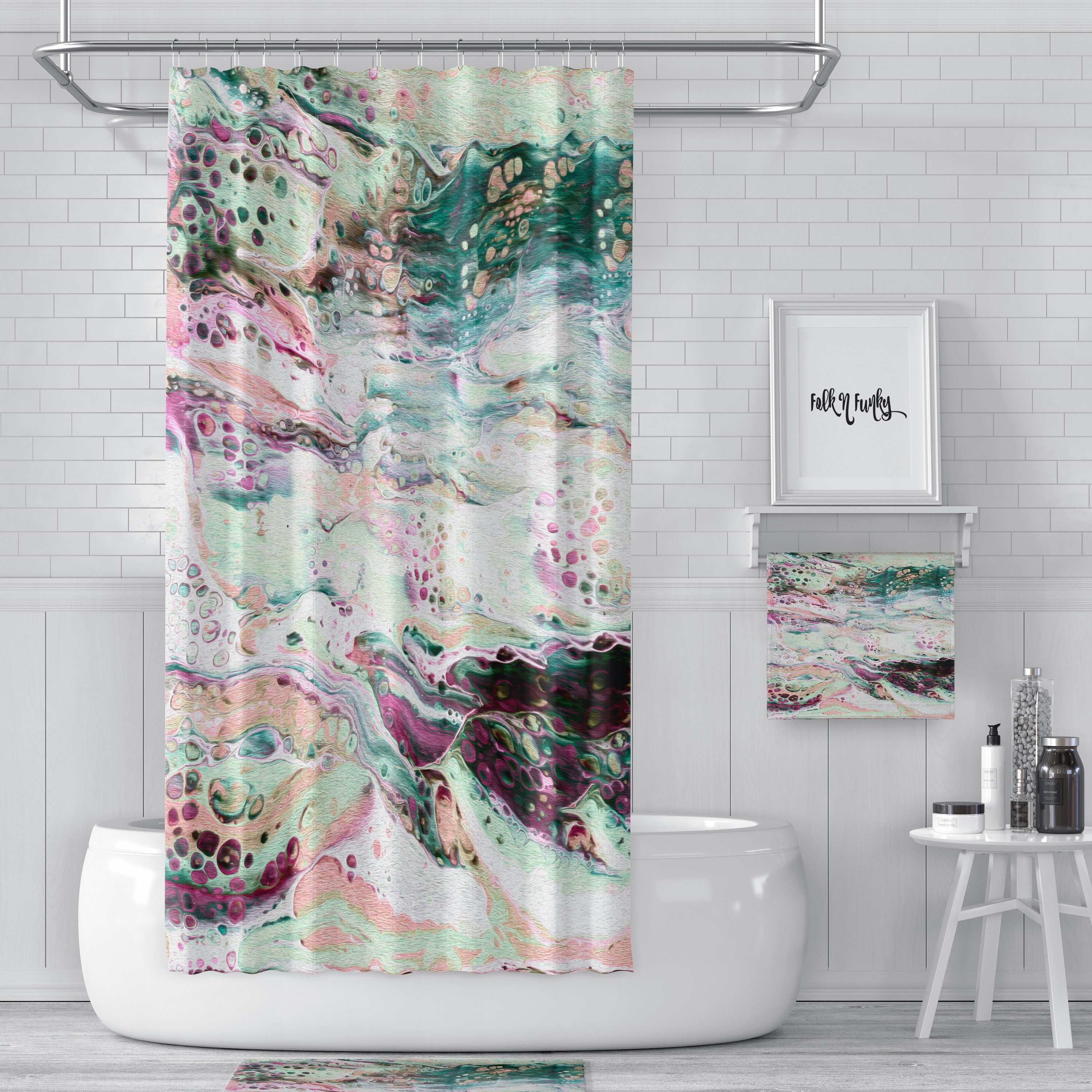 Marble Abstract Shower Curtain Set with Optional Bath Towels, Bath Mat, and Boho Bathroom Decor - Image 3
