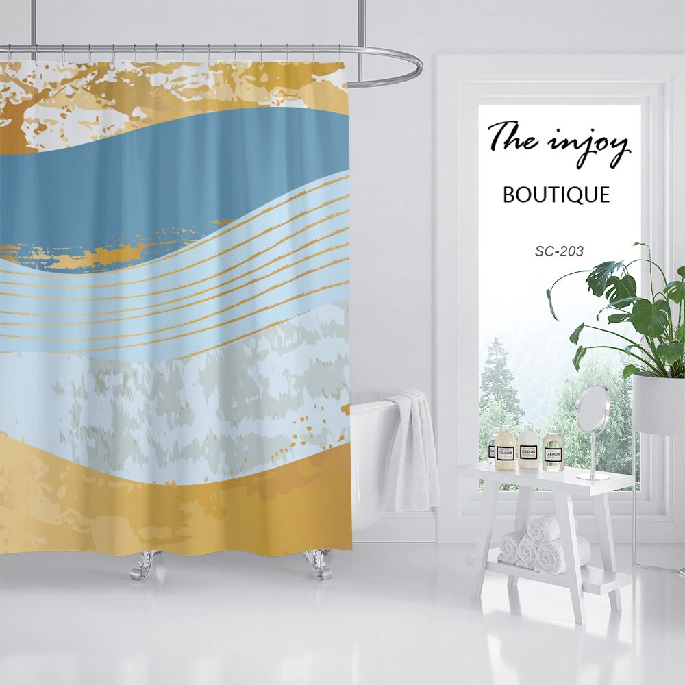 Marble Texture Modern Art Shower Curtain - Waterproof and Washable - Customized Sizes Curtains for Home Decor - Image 2