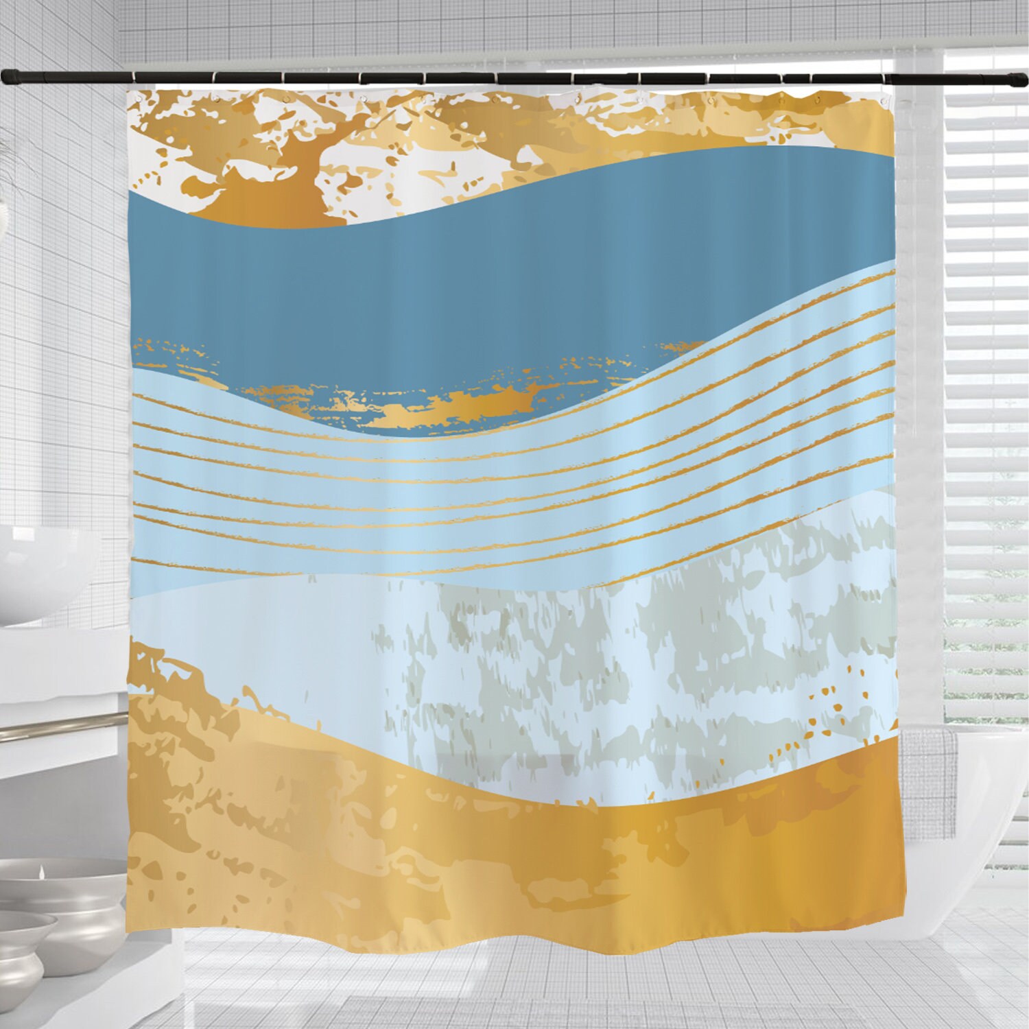 Marble Texture Modern Art Shower Curtain - Waterproof and Washable - Customized Sizes Curtains for Home Decor - Image 3