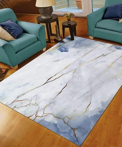 Marble Textured and Gold Lines Art Deco Rug with Retro Inspiration for Living Room or Bedroom
