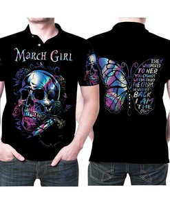 March Girl Butterfly Skull Polo Shirt: Perfect Birthday Gift for March-Born Ladies
