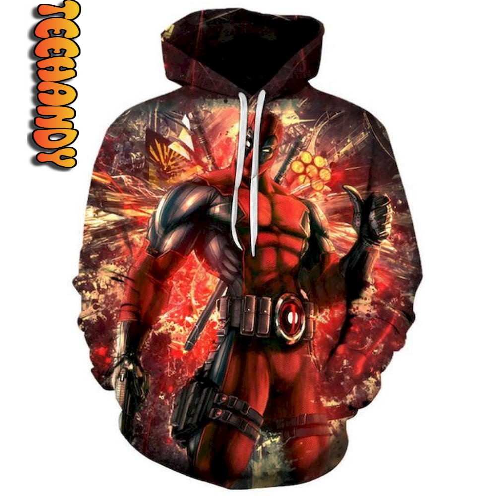 Marvel Deadpool Graphic All Over Print 3D Hoodie with Movie Quote