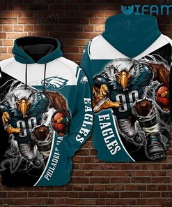 Mascot Holding Football Philly Eagles Hoodie 3D with All Over Print