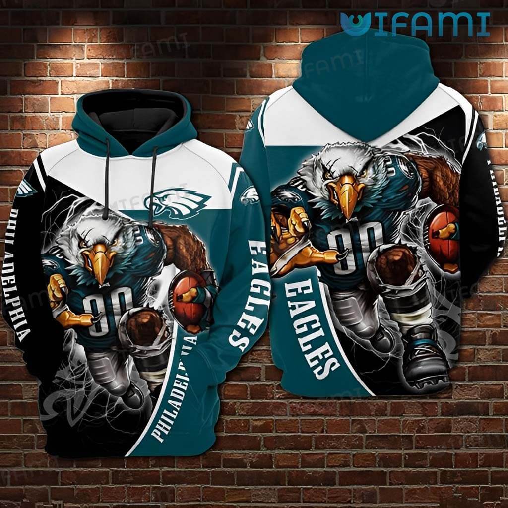 Mascot Holding Football Philly Eagles Hoodie 3D with All Over Print