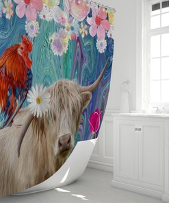 Maximalist Eclectic Cow Shower Curtain with Farmhouse Bathroom Decor