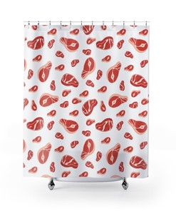 Meat Steak Shower Curtain | Modern Tile Pattern Bathroom Decor | Luxury Shower Curtains | At Home Shower Curtains