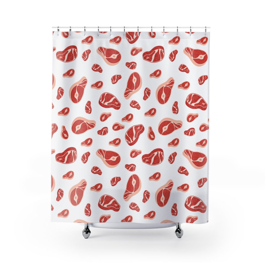 Meat Steak Shower Curtain | Modern Tile Pattern Bathroom Decor | Luxury Shower Curtains | At Home Shower Curtains